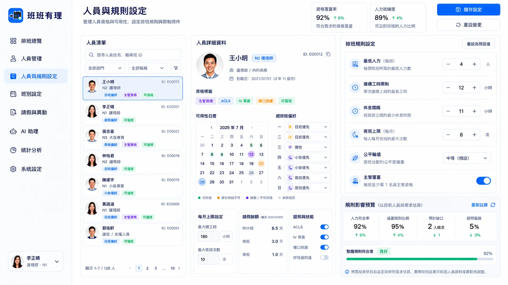 人員與規則設定